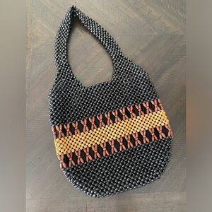 VTG Y2K apt. 9 Black & Brown Beaded Boho Shoulder Tote Bag Purse Handbag